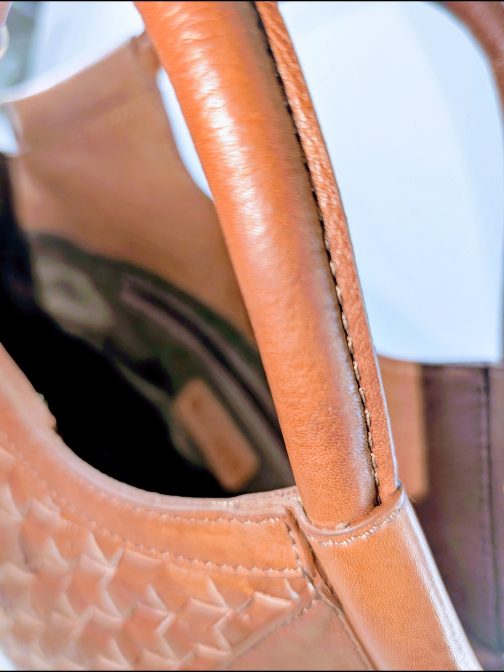 Born Millport Vintage Woven Leather Satchel / Bag, Purse Saddle Brown - Picture 6 of 10